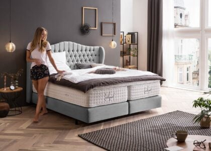 Boxspringbett Maison in Webstoff Hellgrau