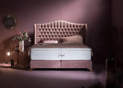 Boxspringbett Maison 200 x 200 cm in Creme Teddystoff