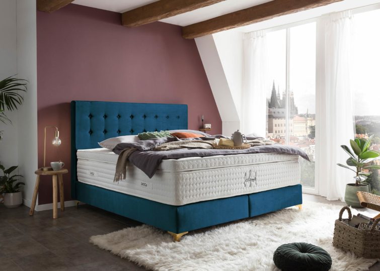 Boxspringbett Milano in Samt Petrol