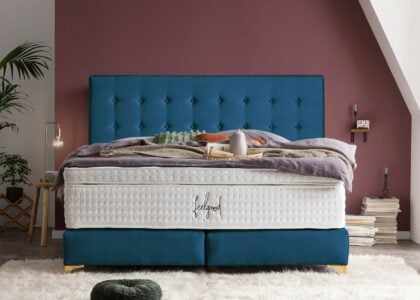 Boxspringbett Milano in Samt Petrol