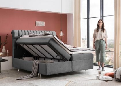 Boxspringbett mit Bettkasten Chester 200 x 200 cm in Dunkelgrau Samt