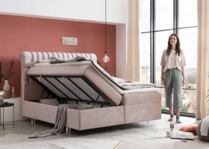 Boxspringbett mit Bettkasten Chester 200 x 200 cm in Rose Samt