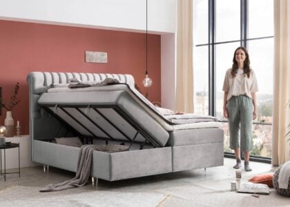 Boxspringbett mit Bettkasten Chester 200 x 200 cm in Silber Samt