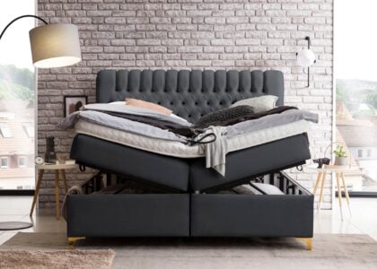 Boxspringbett mit Bettkasten Chester 200 x 200 cm in Schwarz Velours