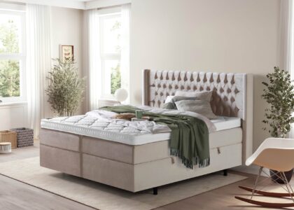 Boxspringbett Florida in Samt Beige mit Bettkasten