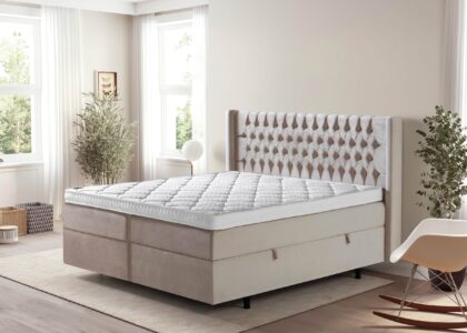 Boxspringbett Florida in Samt Beige mit Bettkasten