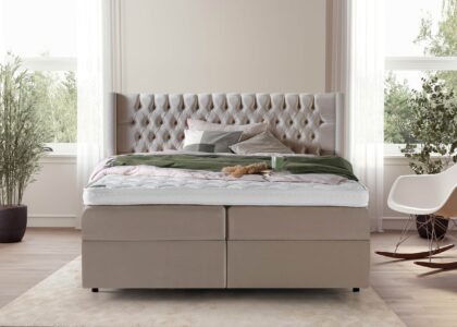 Boxspringbett Florida in Samt Beige mit Bettkasten