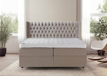 Boxspringbett Florida in Samt Beige mit Bettkasten