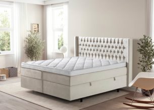 Boxspringbett Florida in Samt Creme mit Bettkasten
