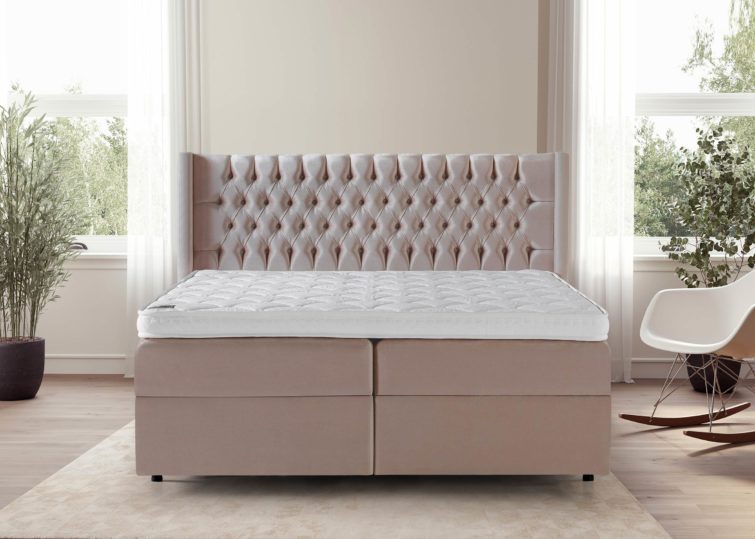 Boxspringbett Florida in Samt Rose mit Bettkasten