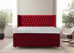 Boxspringbett Florida in Samt Rot mit Bettkasten