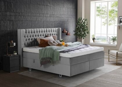 Boxspringbett Florida mit Bettkasten in Velour Grau