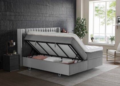 Boxspringbett Florida mit seitlich geöffneten Bettkasten in Velour Grau