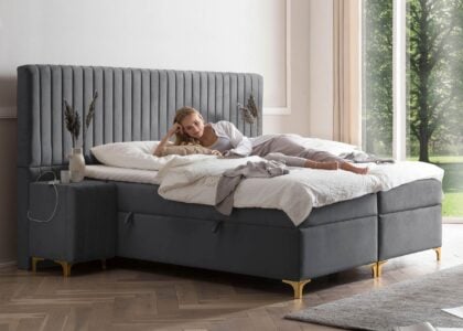 Boxspringbett mit Bettkasten Grand Paris 200 x 200 cm in Dunkelgrau Velours