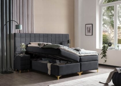 Boxspringbett mit Bettkasten Grand Pisa 200 x 200 cm in Schwarz Velours