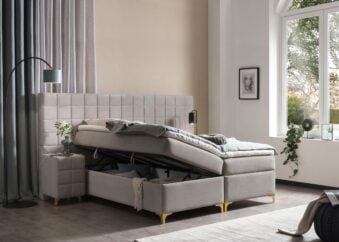 Boxspringbett mit Bettkasten Grand Pisa 160 x 200 cm in Taupe Velours