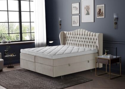 Boxspringbett mit Bettkasten Maison in Creme Samt