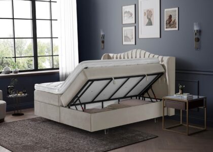 Boxspringbett mit Bettkasten Maison in Creme Samt