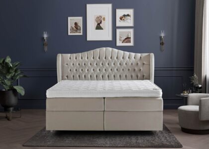 Boxspringbett mit Bettkasten Maison in Creme Samt