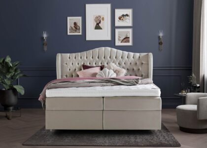 Boxspringbett mit Bettkasten Maison in Creme Samt