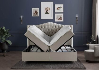 Boxspringbett mit Bettkasten Maison in Creme Samt