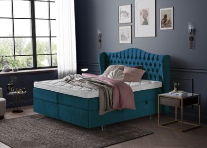Boxspringbett mit Bettkasten Maison in Petrol Samt