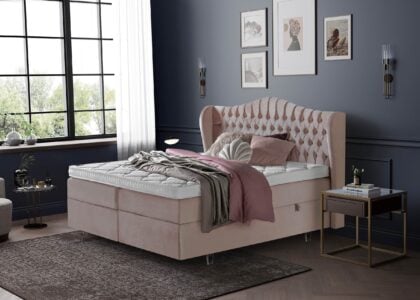 Boxspringbett Maison in Samt Rose mit Bettkasten