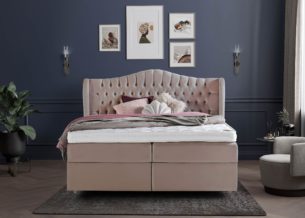 Boxspringbett Maison in Samt Rose mit Bettkasten