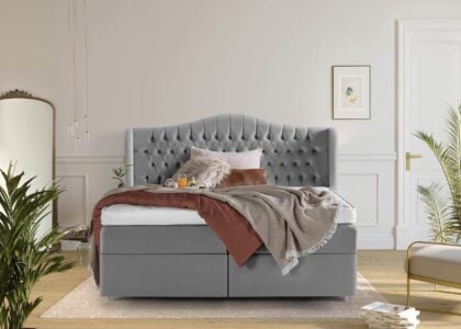 Boxspringbett Maison in Velours Grau mit Bettkasten