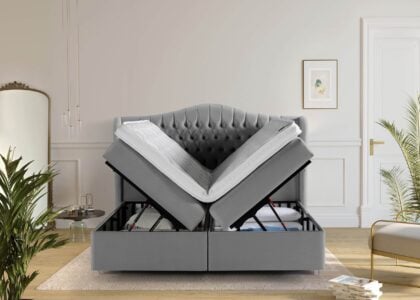 Boxspringbett Maison in Velours Grau mit Bettkasten