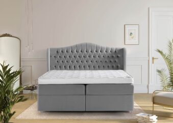 Boxspringbett Maison in Velours Grau mit Bettkasten