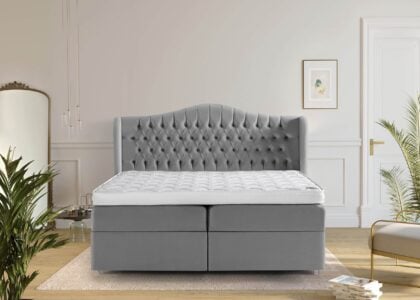 Boxspringbett Maison in Velours Grau mit Bettkasten