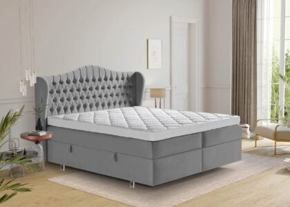 Boxspringbett Maison in Velours Grau mit Bettkasten