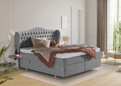 Boxspringbett Maison in Velours Grau mit Bettkasten