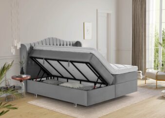 Boxspringbett Maison in Velours Grau mit Bettkasten