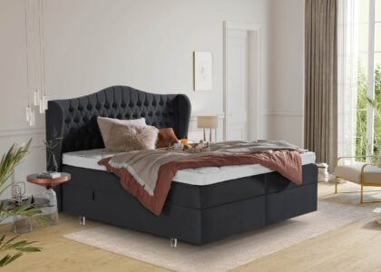Boxspringbett Maison in Velours Schwarz mit Bettkasten