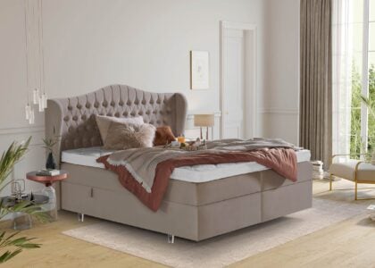 Boxspringbett Maison in Velours Taupe