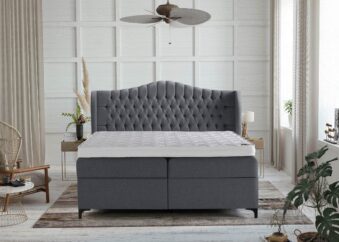 Boxspringbett Maison in Webstoff Anthrazit mit Bettkasten