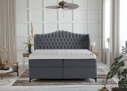 Boxspringbett Maison in Webstoff Anthrazit mit Bettkasten