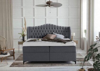 Boxspringbett Maison in Webstoff Anthrazit mit Bettkasten