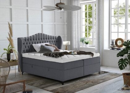 Boxspringbett Maison in Webstoff Anthrazit mit Bettkasten Boxspringbett Maison in Webstoff Anthrazit mit Bettkasten