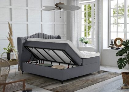 Boxspringbett Maison in Webstoff Anthrazit mit Bettkasten