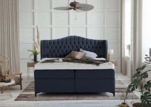 Boxspringbett Maison in Webstoff Marine mit Bettkasten