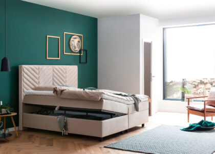 Boxspringbett Mona mit Bettkasten in Samt Creme