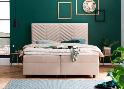 Boxspringbett Mona mit Bettkasten in Samt Creme