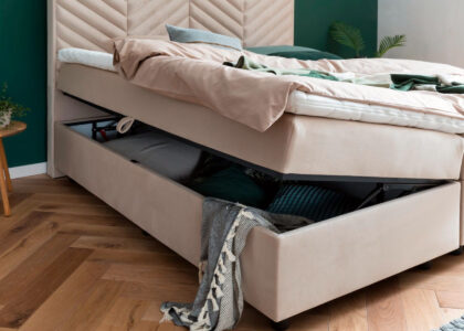 Boxspringbett Mona mit Bettkasten in Samt Creme
