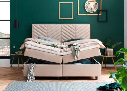 Boxspringbett Mona mit Bettkasten in Samt Creme Boxspringbett Mona mit Bettkasten in Samt Creme