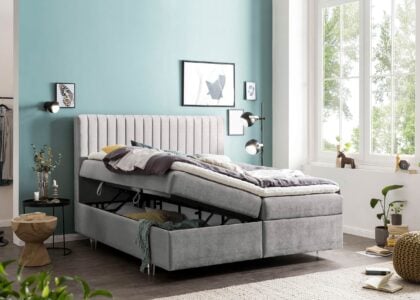 Boxspringbett mit Bettkasten Paris 200 x 200 cm in Silber Samt