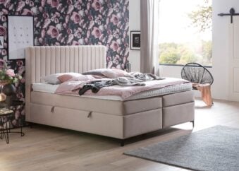 Boxspringbett Paris mit Bettkasten in Creme Velour