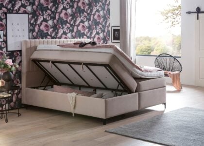 Boxspringbett Paris mit Bettkasten in Creme Velour